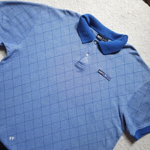 ESPN Men's Polo Shirt XL Light Blue Diamond Pattern 100 Percent Cotton Pique